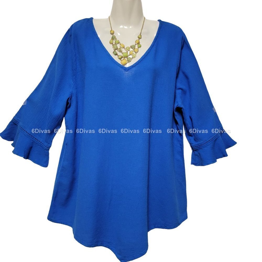 Blue top Blouse Oversized Loose Fitting Cotton Blouse Top- Size M - NEW!